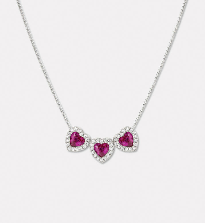 Nomination Vibrant Pink Heart-shaped Stones Silver-tone Necklace, Packshot View