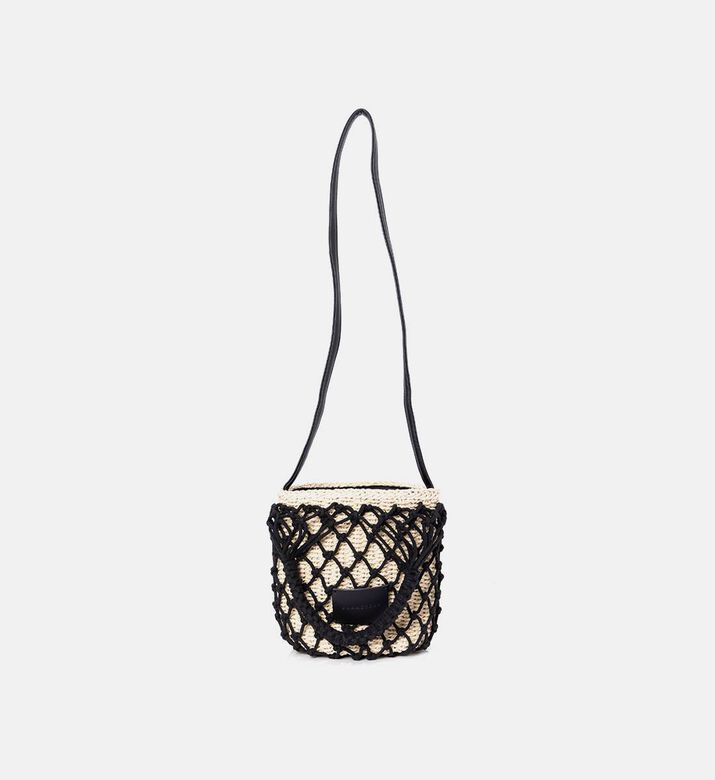 Logo-patch Woven Netted Bucket Bag