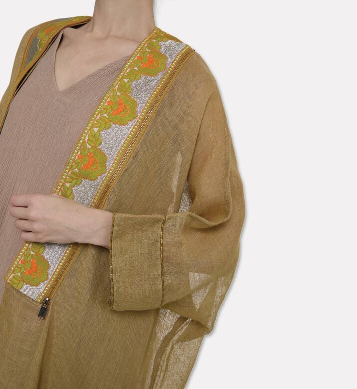 By Febe Linen-blend Embroidered Abaya, Model View