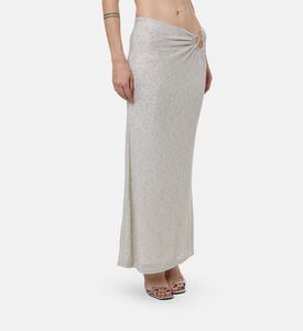 تنورة طويلة إمبر مجبوكة مرقطة ومزينة بعقدة وحلقة