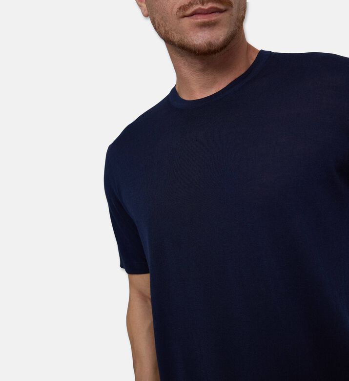 Corneliani Lightweight Virgin Wool Knit Shirt, Dark-blue, 54, Model View