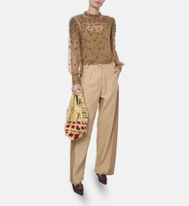 Farm Rio Pearl-embroidery Long-sleeve Blouse, Model View