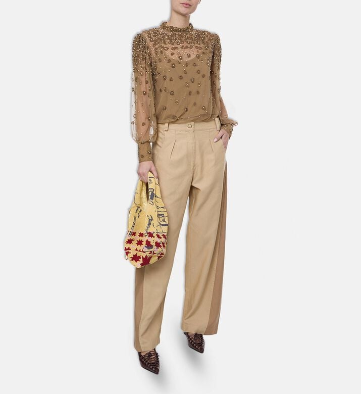 Farm Rio Pearl-embroidery Long-sleeve Blouse, Model View