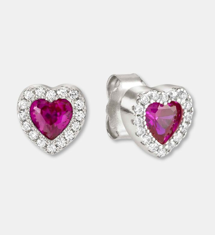 Nomination Vibrant Pink Heart-shaped Stones Silver-tone Earrings, Packshot View