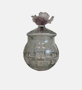 جرة زجاجية بغطاء بشكل زهرة