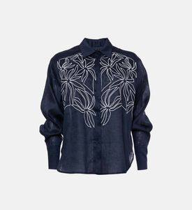 قميص كتان مطرز متعدد الألوان