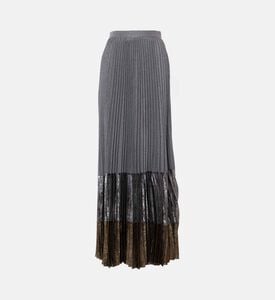 Blue For Burgundy Metallic Pleated Panels Knit Maxi Skirt, Packshot View