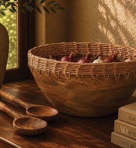 Home Deco and More Cane-woven 3-piece Border Herbs-print Bowl Set, Packshot View