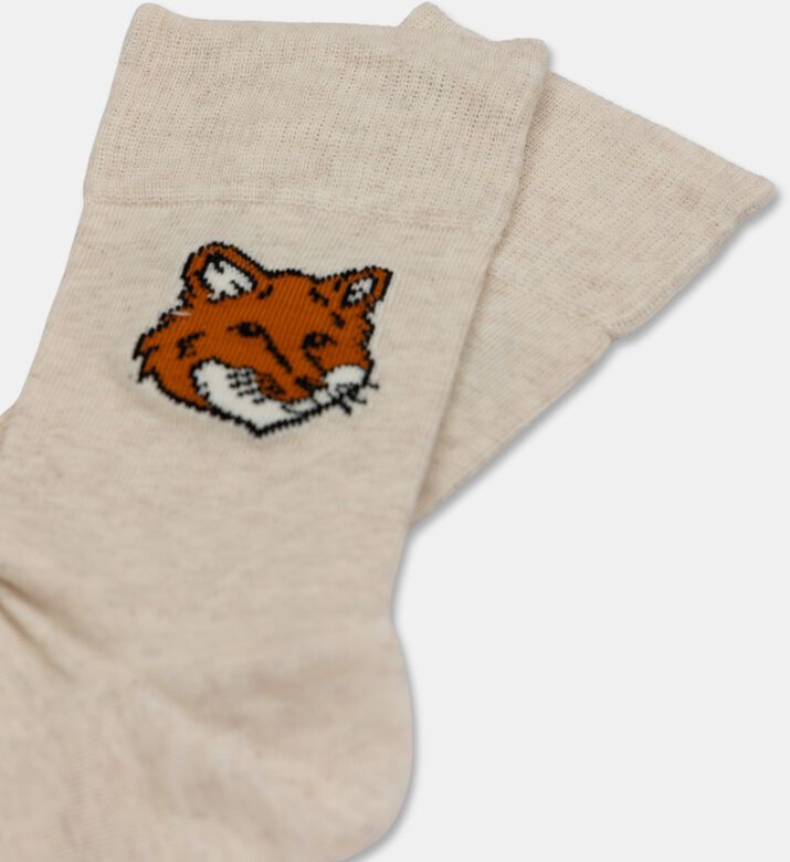 Maison Kitsune Embroidered Patch Ribbed Knit Crew Socks, Camel, 40-45, Packshot View