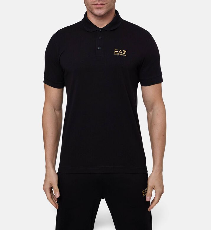 EA7 Logo Printed Polo Shirt, Black, Xl, Model View