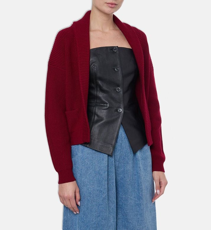 Forte-Forte Merino Wool Shawl Collar Cardigan, Red, L, Model View