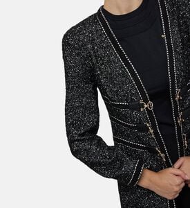 Edward Achour Paris Tweed Longline Buckle Jacket, Model View Edward Achour Paris Tweed Longline Buckle Jacket, Model View