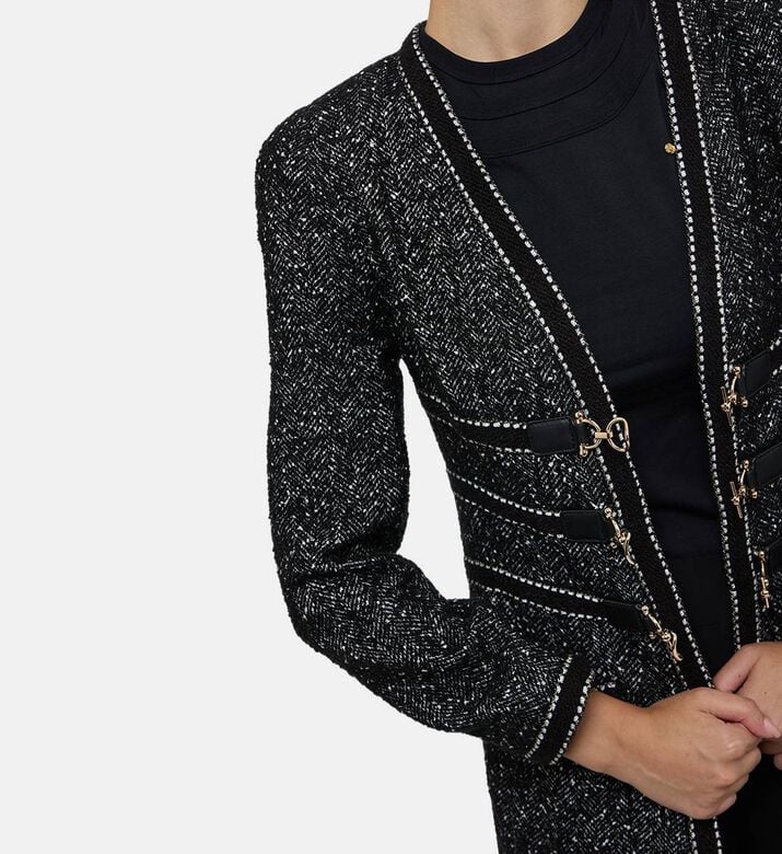 Edward Achour Paris Tweed Longline Buckle Jacket, Model View Edward Achour Paris Tweed Longline Buckle Jacket, Model View