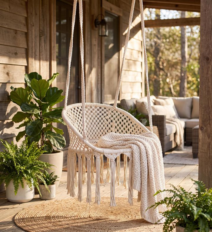 Home Deco and More Tula Natural Cotton Cord Swing Chair, Packshot View