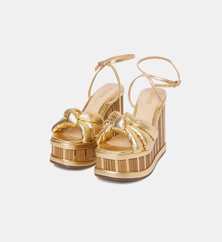 صندل بكعب ويدج بجلد معدني