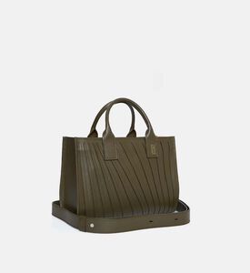Camille Fournet Signature Calf Leather Pleated Midi Tote Bag, Khaki, Packshot View