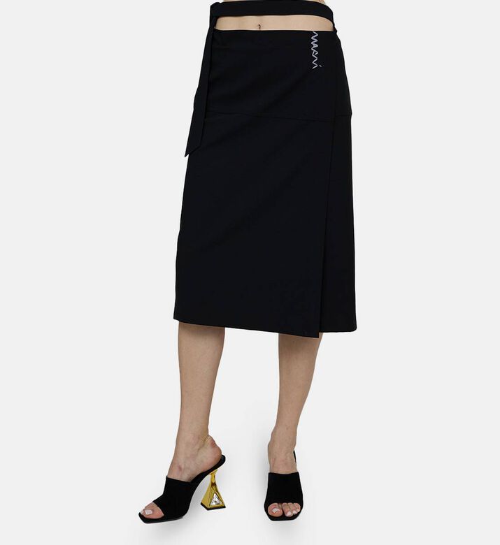 Embroidered Logo Midi Wrap Pencil Skirt
