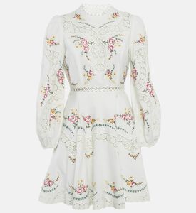 Zimmerman Zimmermann Embroidered Lace Trim Linen Mini Dress, Packshot View