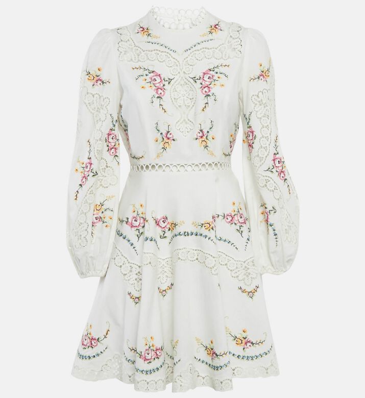 Zimmerman Zimmermann Embroidered Lace Trim Linen Mini Dress, Packshot View
