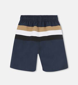 شورت مخطط بحزام خصر مطاطي وطبعة شعار