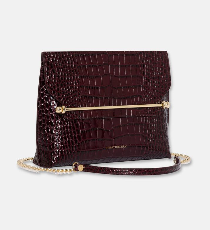 Strathberry Stylist Embossed Croc Crossbody Bag, Burgundy, Packshot View