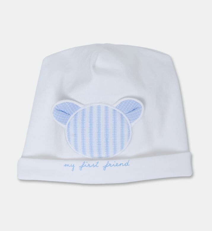 My First Collection Embroidered Bear Baby Hat, White, Packshot View