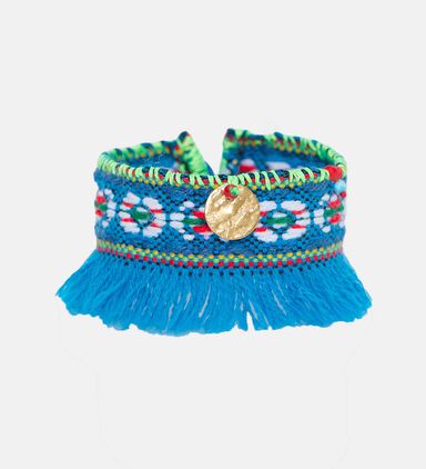 Boho Dark Blue Embroidered Cuff Bracelet