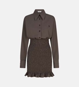 Long-sleeve Elastic Waist Mini Dress Long-sleeve Elastic Waist Mini Dress