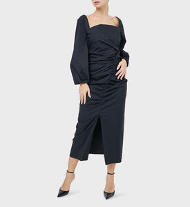 Cotton Puff-sleeve Midi Dress