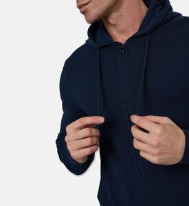 Pal Zileri Drawstring Hood Zip-up Sweater, Navy, 54, Model View