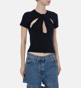 بلوزة قصيرة الأكمام بفتحات جانبية