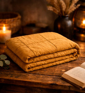 Home Deco and More Naomi Quilt Cotton Linen Blanket, Yellow, 240x260-cm, Packshot View