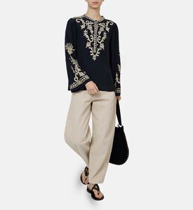 Faronne Crepe Contrasting Embroidery Blouse