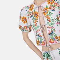 Delicate Forest Scarves Puff Sleeve Blouse