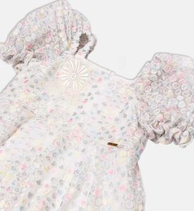 فستان قصير بأكمام قصيرة منفوش بنقشة أزهار مرقطة