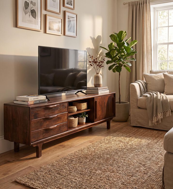 Home Deco and More Macy Mango Wood Media Tv Unit, Packshot View