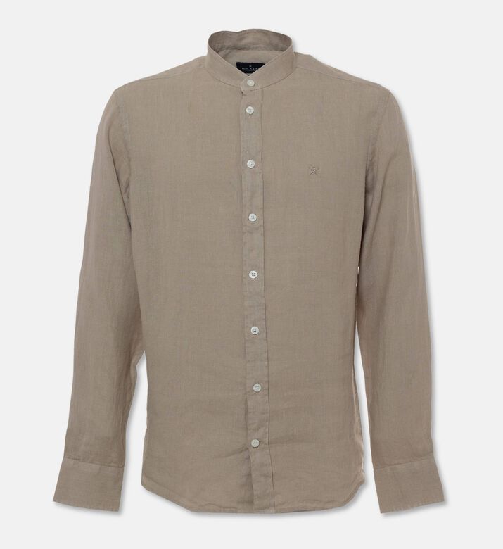 Hackett London Button Closure Mandarin Neck Shirt, Beige, M, Packshot View