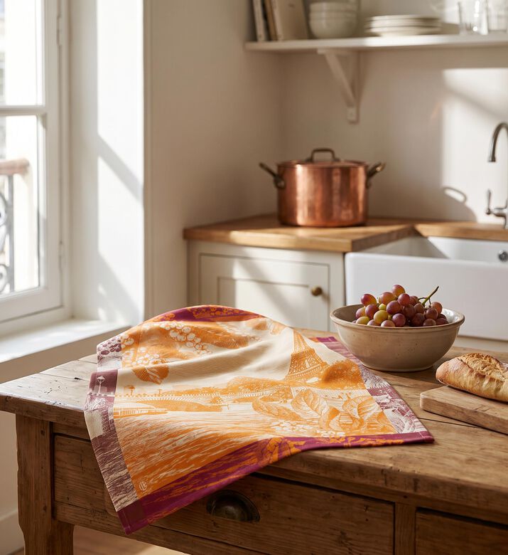 Jacquard Paris Sur Seine Cotton Tea Towel, Orange, Model View