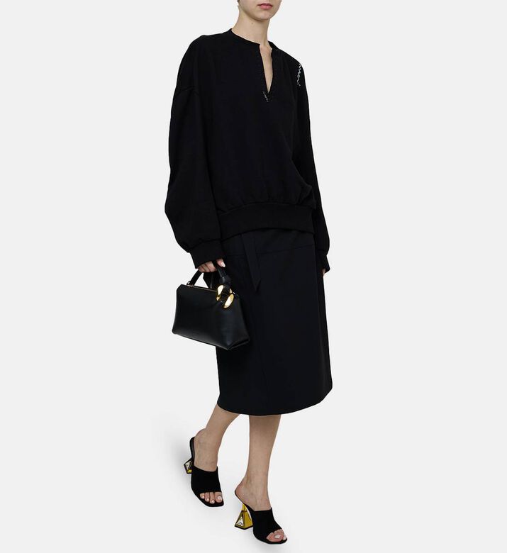Embroidered Logo Midi Wrap Pencil Skirt