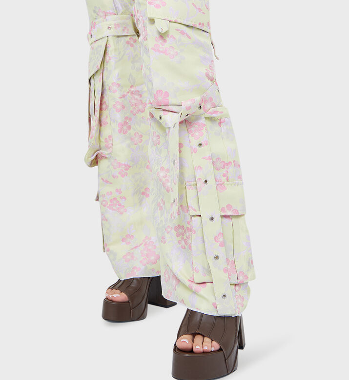 Brocade Wide-leg Cargo Pants