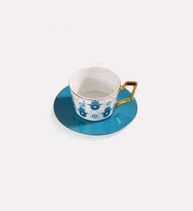 Home Deco and More Blue Eye Porcelain Coffee Cup & Saucer, Packshot View