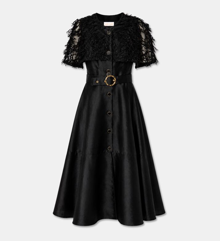 Poca and Poca Textured Cape-detail Midi Dress, Packshot View