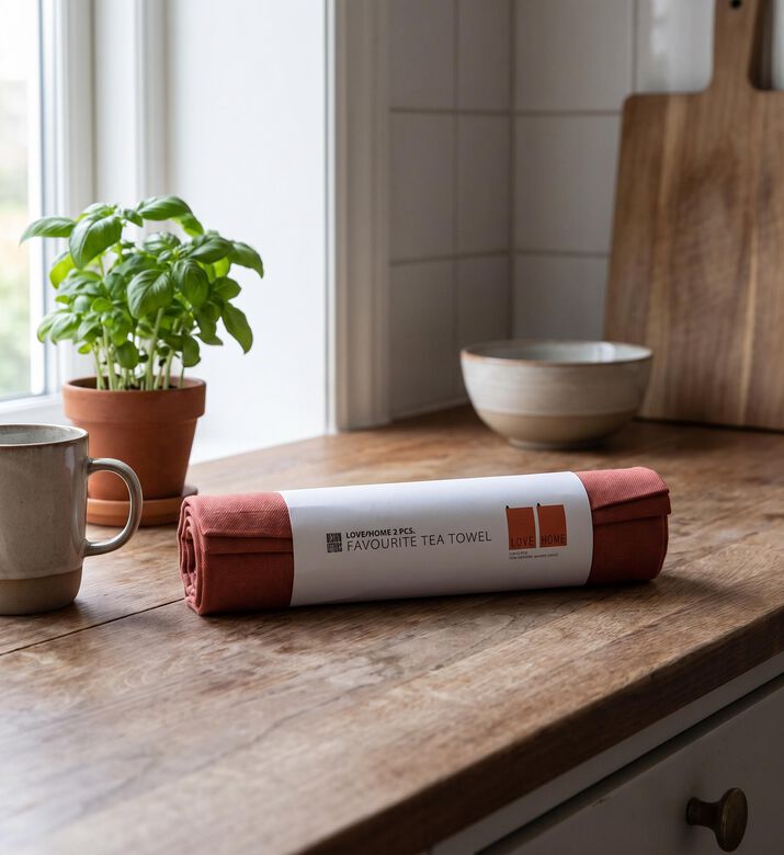 Design Letters Favourite Organic Cotton Tea Towel, Red, Love-home, Packshot View
