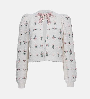 Floral-embroidery Knit Cardigan