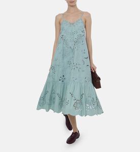 فستان واسع بدون أكمام وياقة في بتطريز أزهار