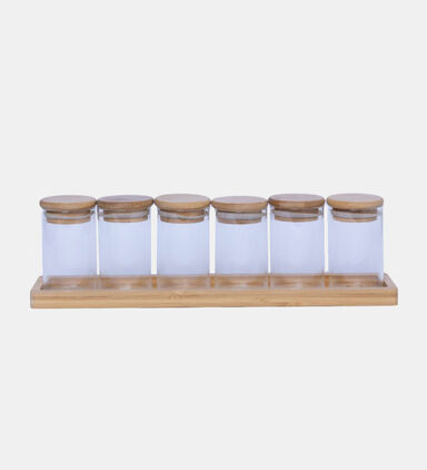 Glass Bamboo Lid Spice Rack 6-piece Set- 600 Ml