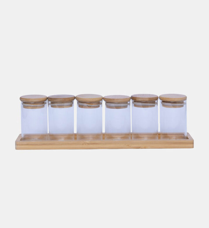 Glass Bamboo Lid Spice Rack 6-piece Set- 600 Ml