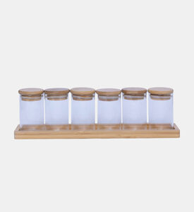 Glass Bamboo Lid Spice Rack 6-piece Set- 600 Ml Glass Bamboo Lid Spice Rack 6-piece Set- 600 Ml