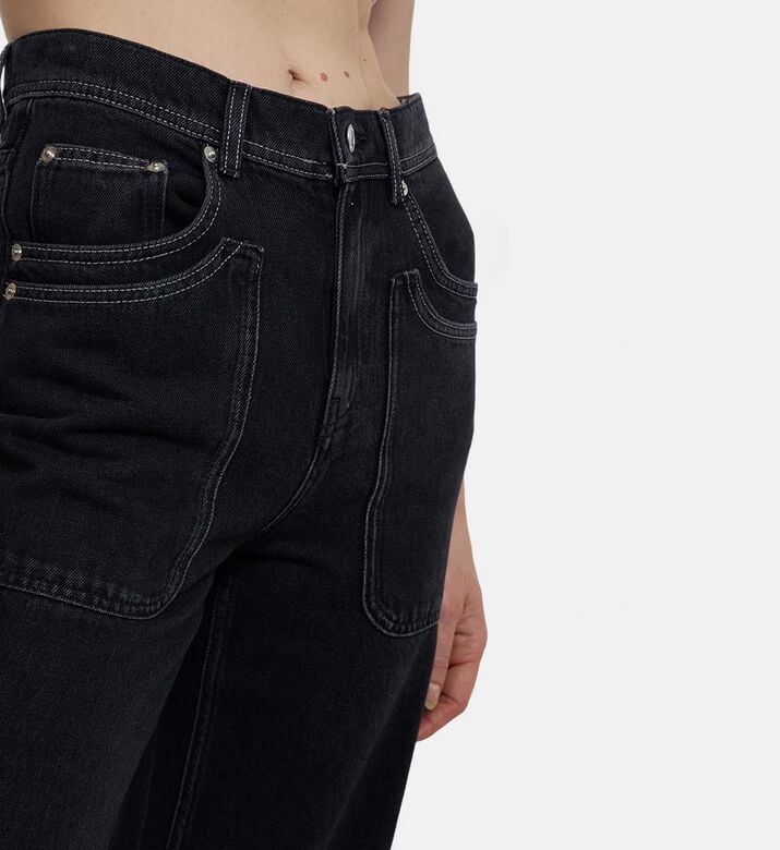 Ba and Sh Slip Pockets Wide-leg Denim Pants, Model View Ba and Sh Slip Pockets Wide-leg Denim Pants, Model View