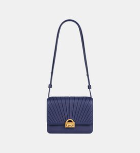 Camille Fournet Signature Calf Leather Pleated Bag, Indigo, Packshot View